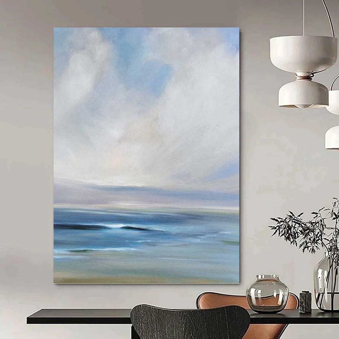 Coastal Hand-painted Seaside Office Abstract Canvas Wall Art BKK27